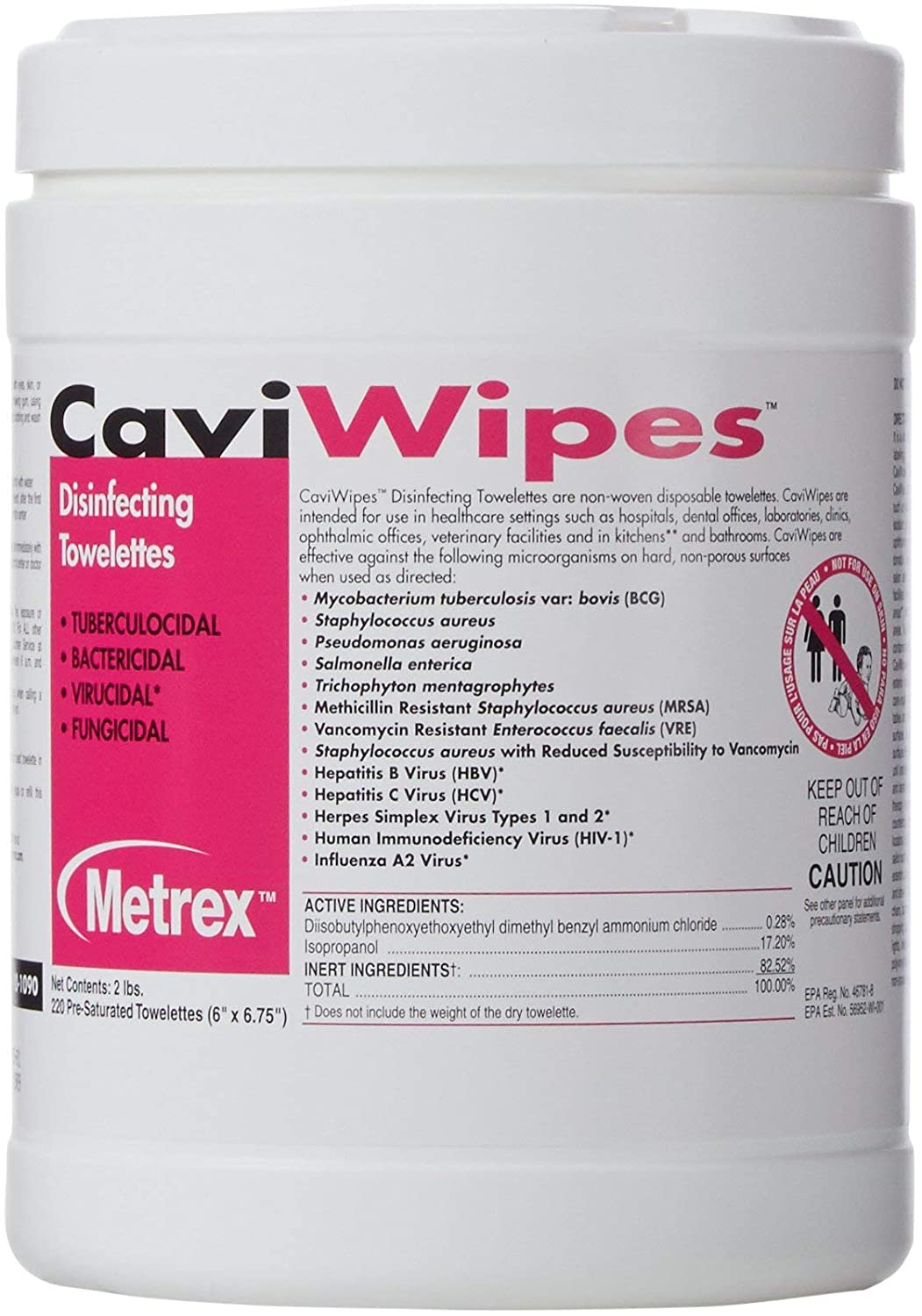 Metrex 10-1090 CaviWipes Towelettes Disinfectant Cleaner Large 220/Pk Metrex 10-1090 CaviWipes Towelettes Disinfectant Cleaner Large 220/Pk